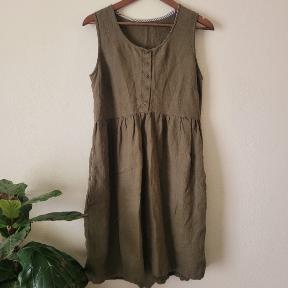 Source Unknown Dresses & Skirts - Green sleeveless linen dress